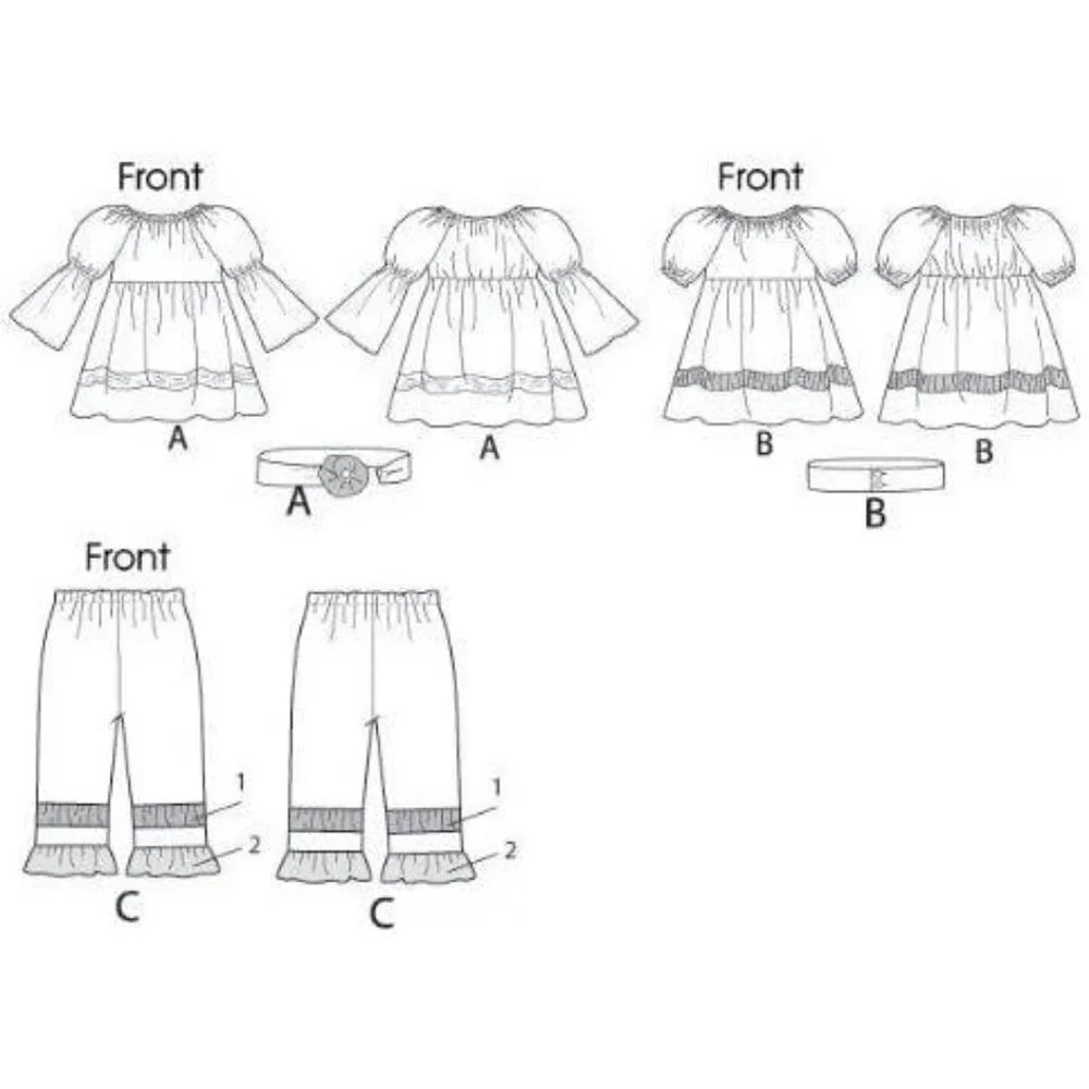 McCall's Sewing Pattern 6594 Girls Tunic Dresses‎ Belts Pants Size 2-5